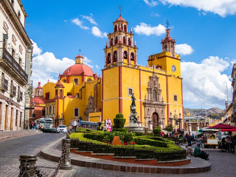 Guanajuato City, Mexico, View of Historical Landmark Basilica of Our Lady of Guanajuato and Plaza de la Paz